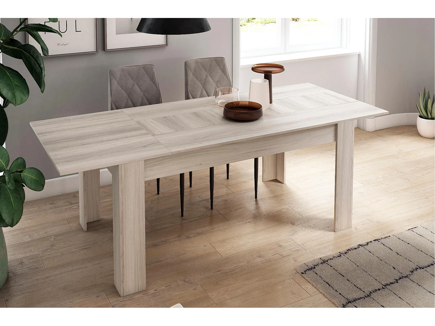 Tavolo da pranzo 140cm allungabile 200cm, Colore Shamal, Dimensioni: 90.4 Larghezza x 140.4/200.4 Lunghezza 76.1 cm Altezza