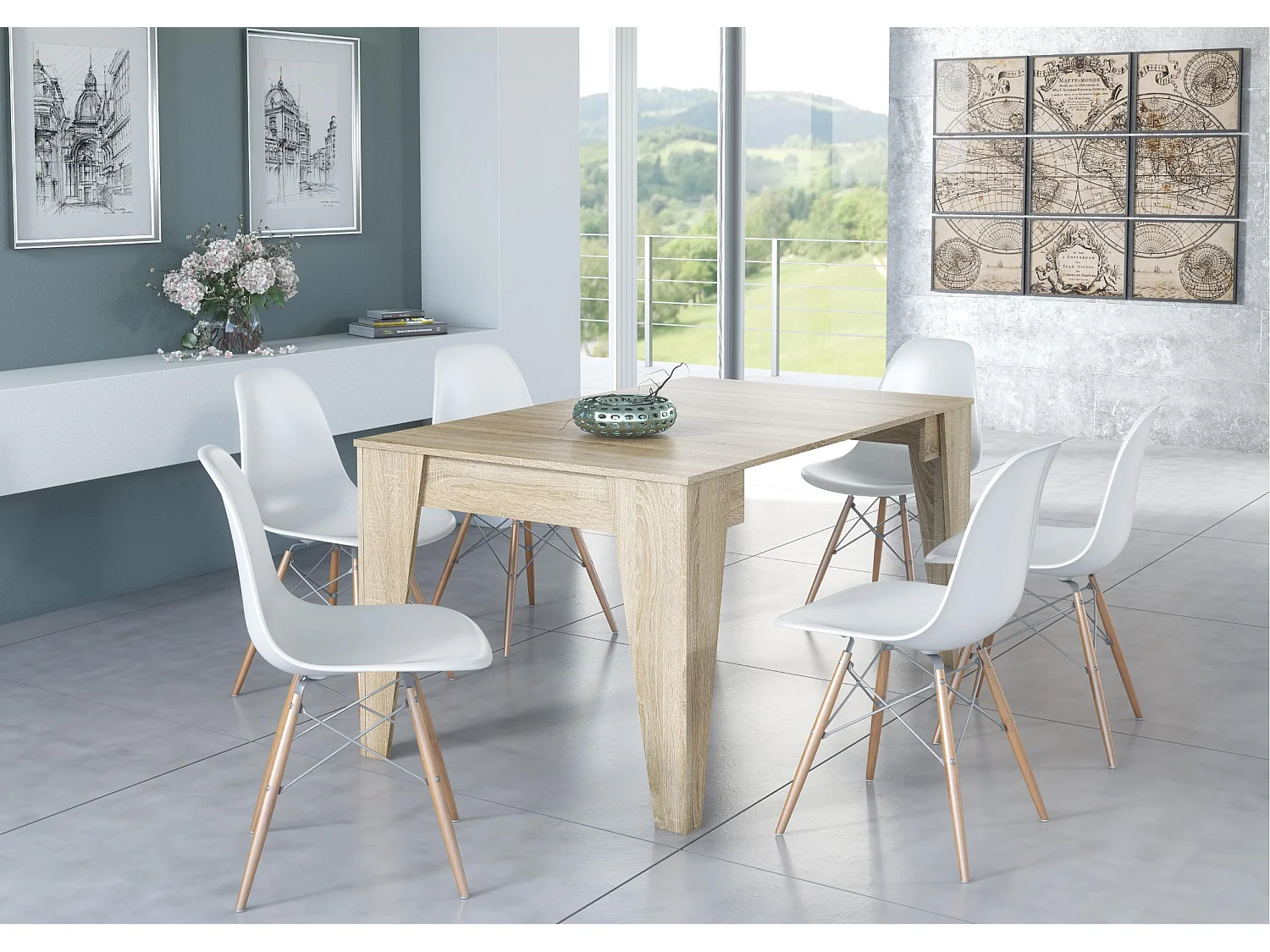 Mesa TM Consola de comedor extensible hasta 146 cm, color roble.