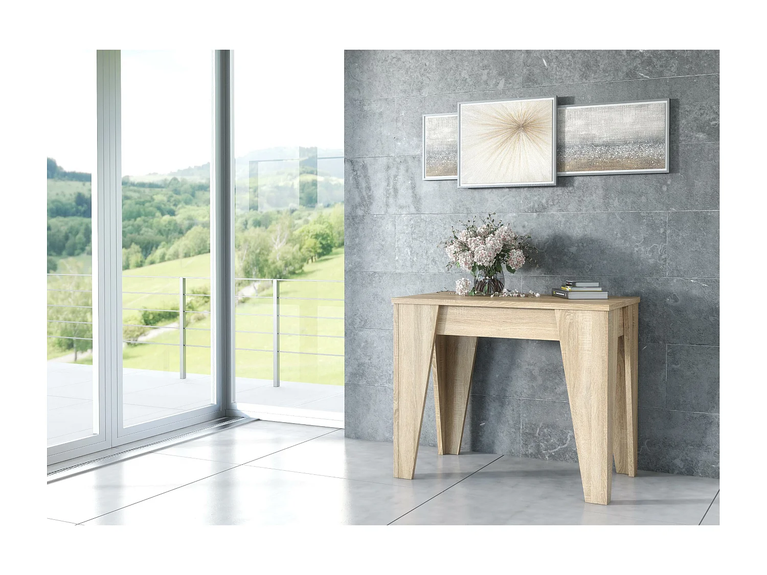 Mesa TM Consola de comedor extensible hasta 146 cm, color roble.