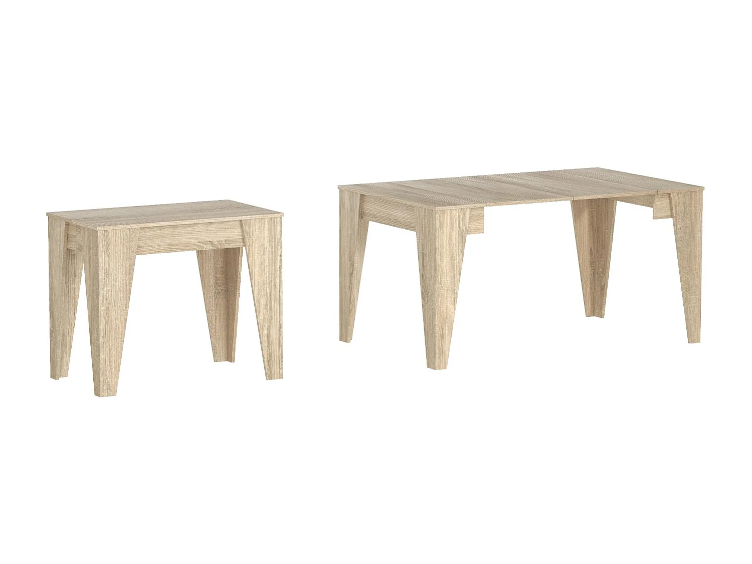 Table TM extensible avec rallonges jusqu'a 146 cm, couleur chene, 90x53.6x74cm.
