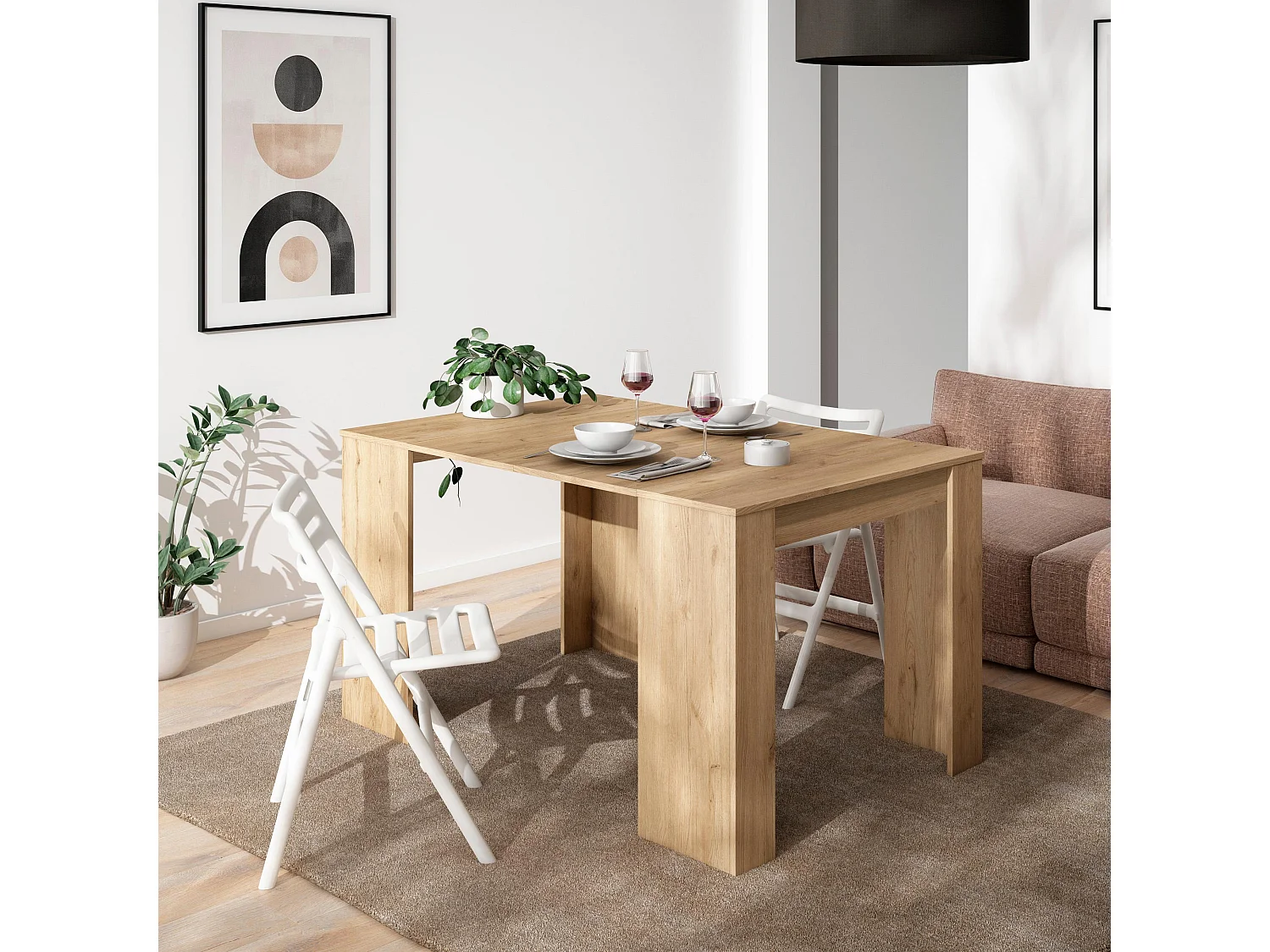 Uitschuifbare Consoletafel, 140x90x77cm, Voor 6 personen, Tafel, Eiken