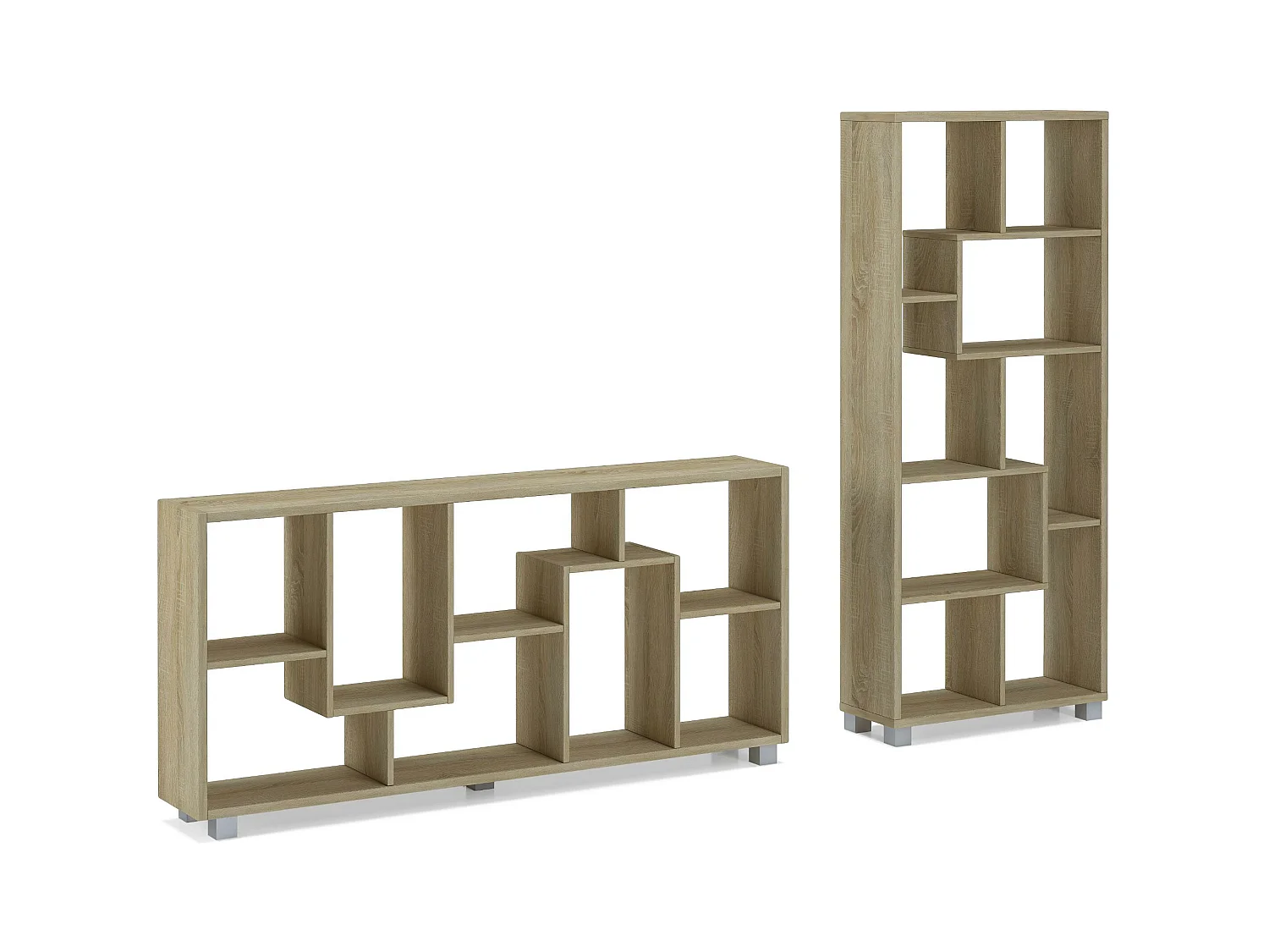 Wandbibliothek, Bücherregal, Bibliothek, 8 Regal Design Wohn, vertikale und horizontale Montage,  Eichefarbe, 68,5x161x25cm