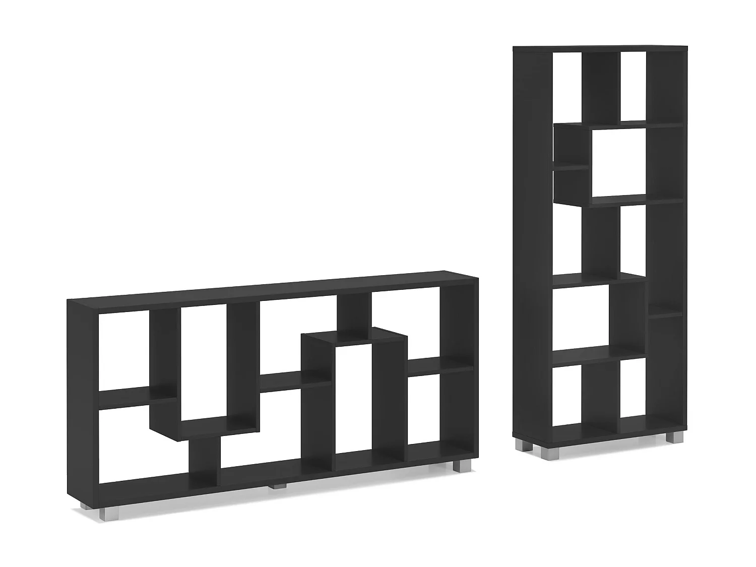 Wandbibliothek, Bücherregal, Bibliothek, 8 Regal Design Wohn, vertikale und horizontale Montage, Schwarz, 68,5x161x25cm