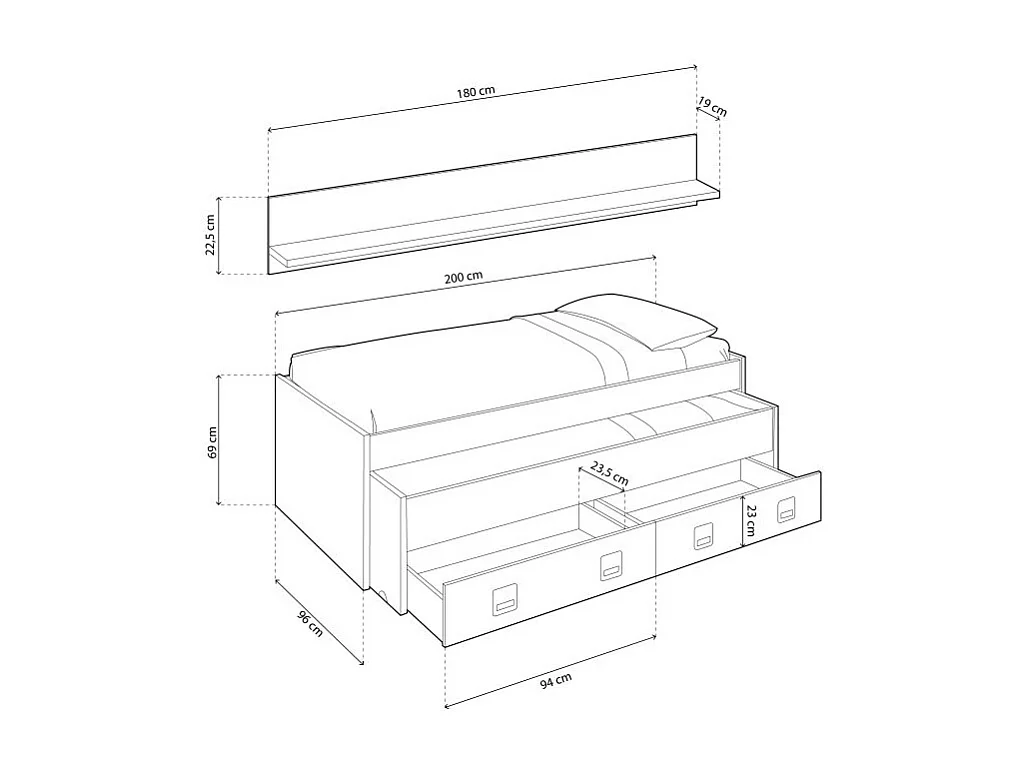 Cama de casal para jovens + prateleira Nube Blanco Alpes - Rosa