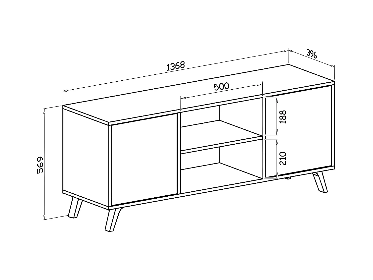 Mueble TV 140 Modelo WIND, color estructura Blanco, color puertas Roble, 137x40x57cm