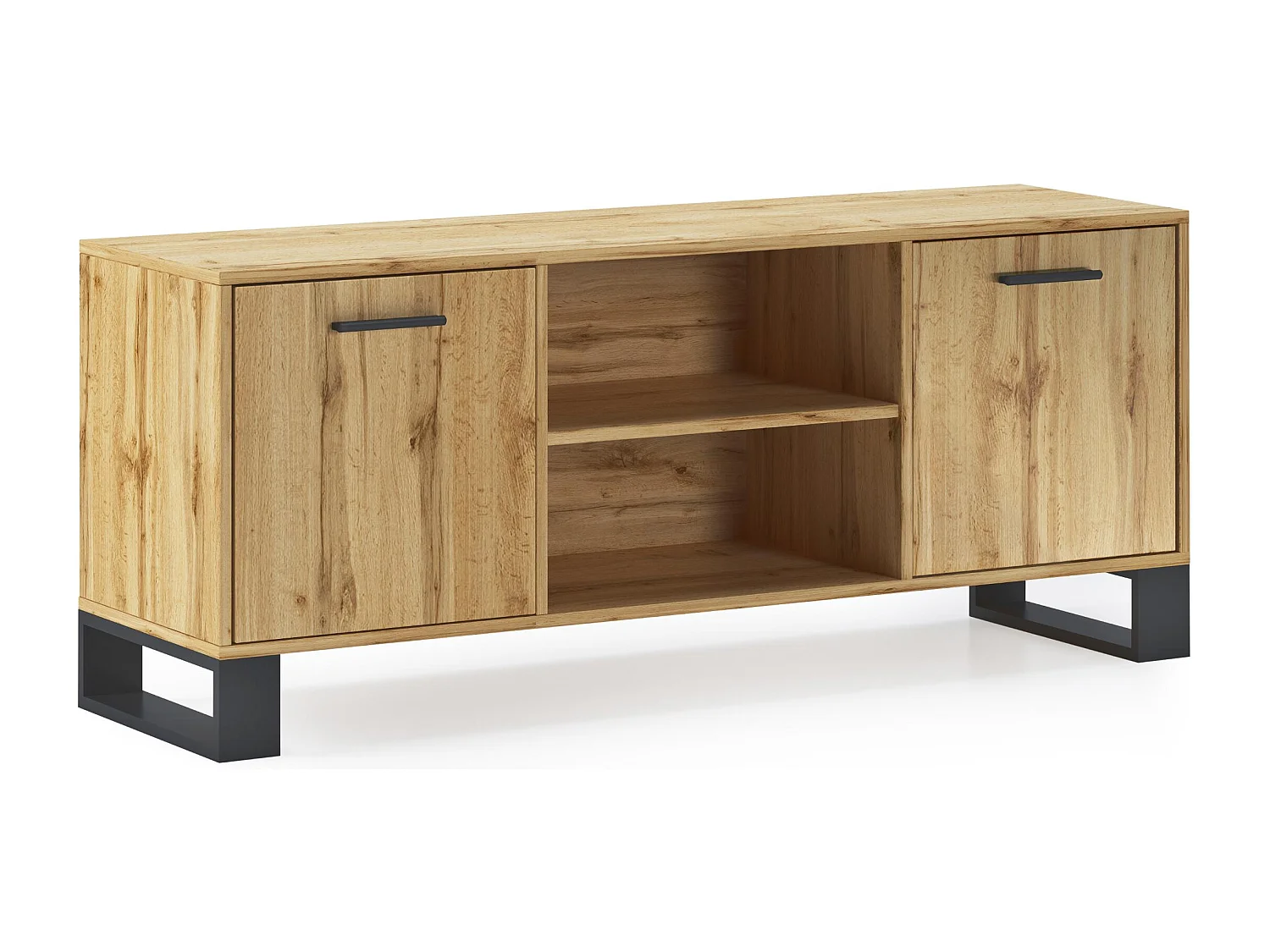 Meuble TV 137x40x57cm avec 2 portes, salon, modèle LOFT, structure et des portes Chêne