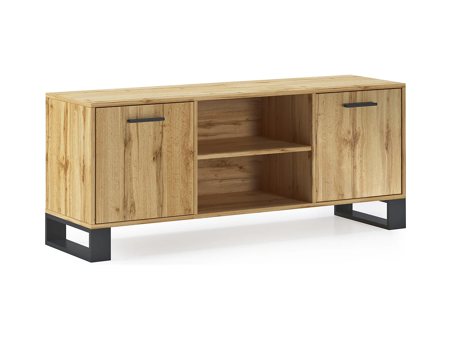 Meuble TV 137x40x57cm avec 2 portes, salon, modèle LOFT, structure et des portes Chêne