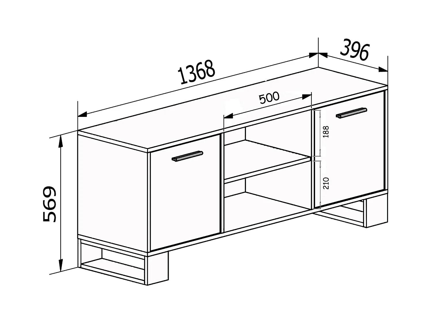 Mueble TV 140 con 2 puertas, Modelo LOFT, color estructura y puertas Roble Rústico, 137x40x57cm