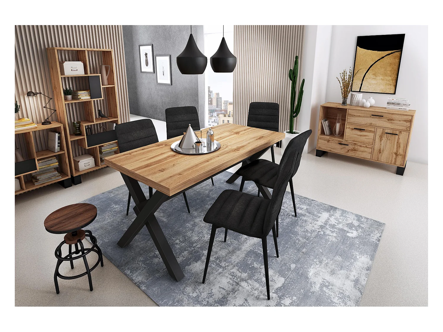 Mueble TV 140 con 2 puertas, Modelo LOFT, color estructura y puertas Roble Rústico, 137x40x57cm