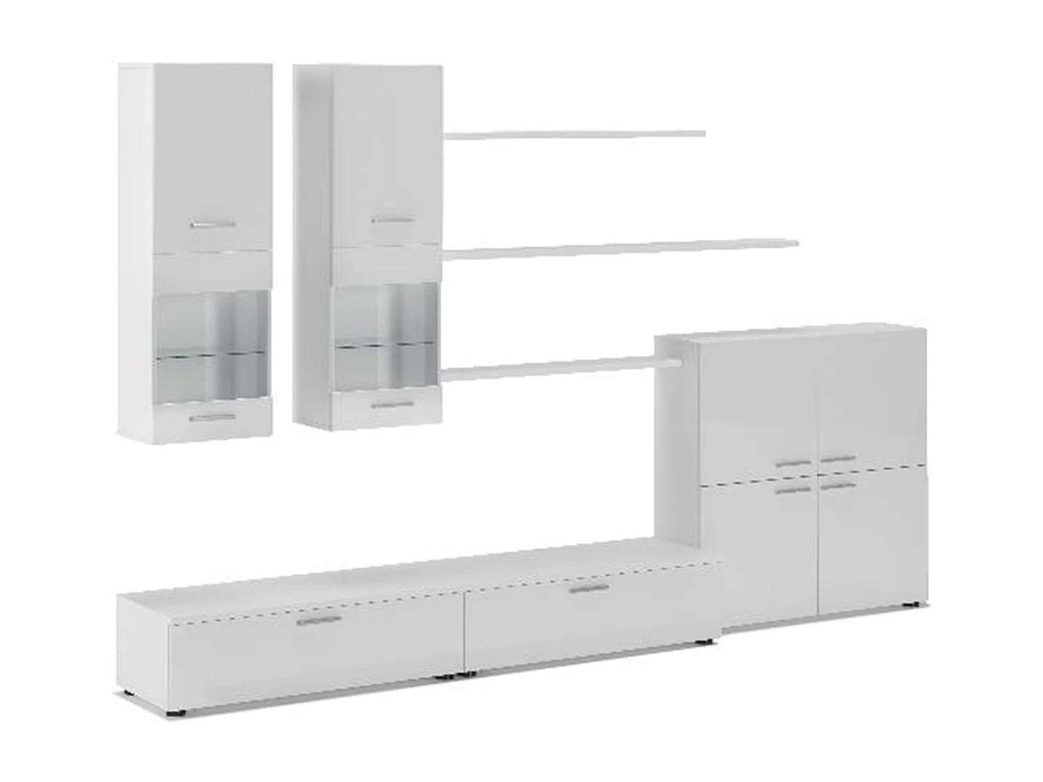 Mobiliário com luzes LED, Laca Branca Brilhante e Branco Mate, 300x42x189cm