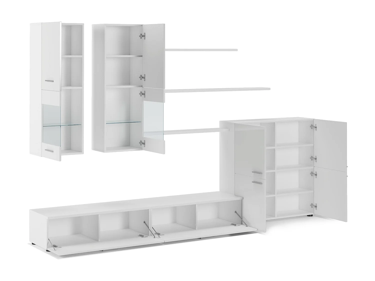 Mobiliário com luzes LED, Laca Branca Brilhante e Branco Mate, 300x42x189cm
