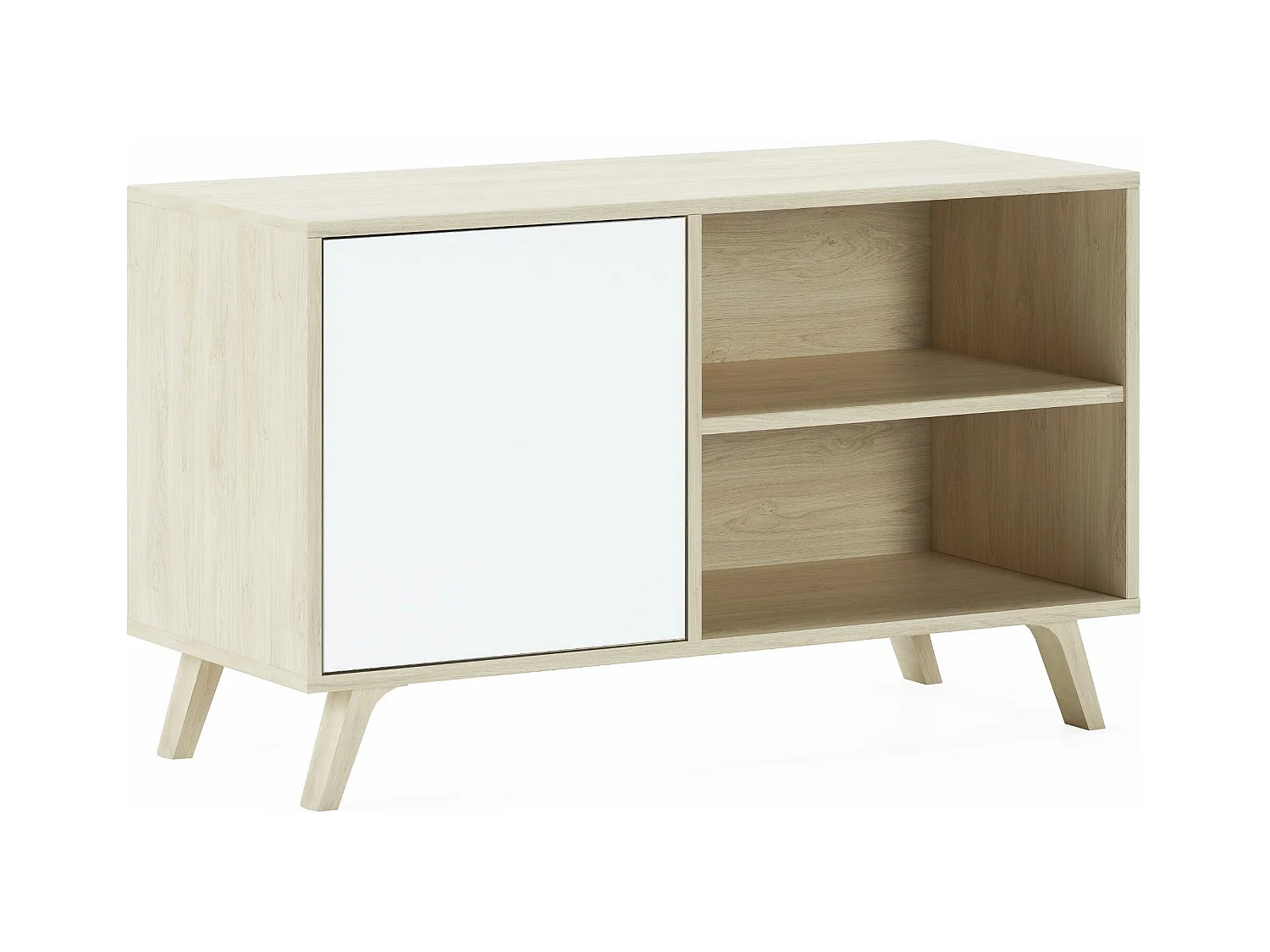 Meuble TV 95x40x57cm avec porte à gauche, modèle WIND, structure chêne, porte Blanche