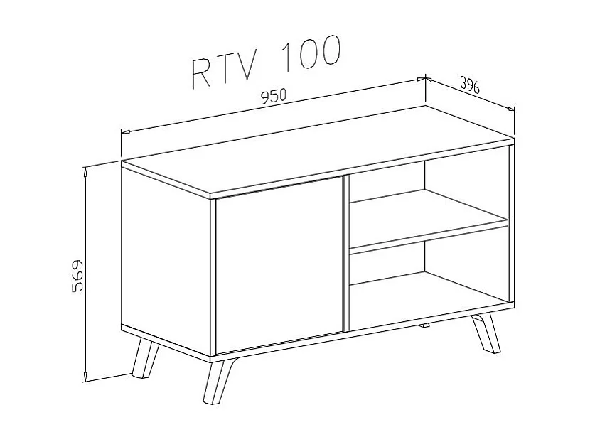 Meuble TV 95x40x57cm avec porte à gauche, modèle WIND, structure chêne, porte Blanche