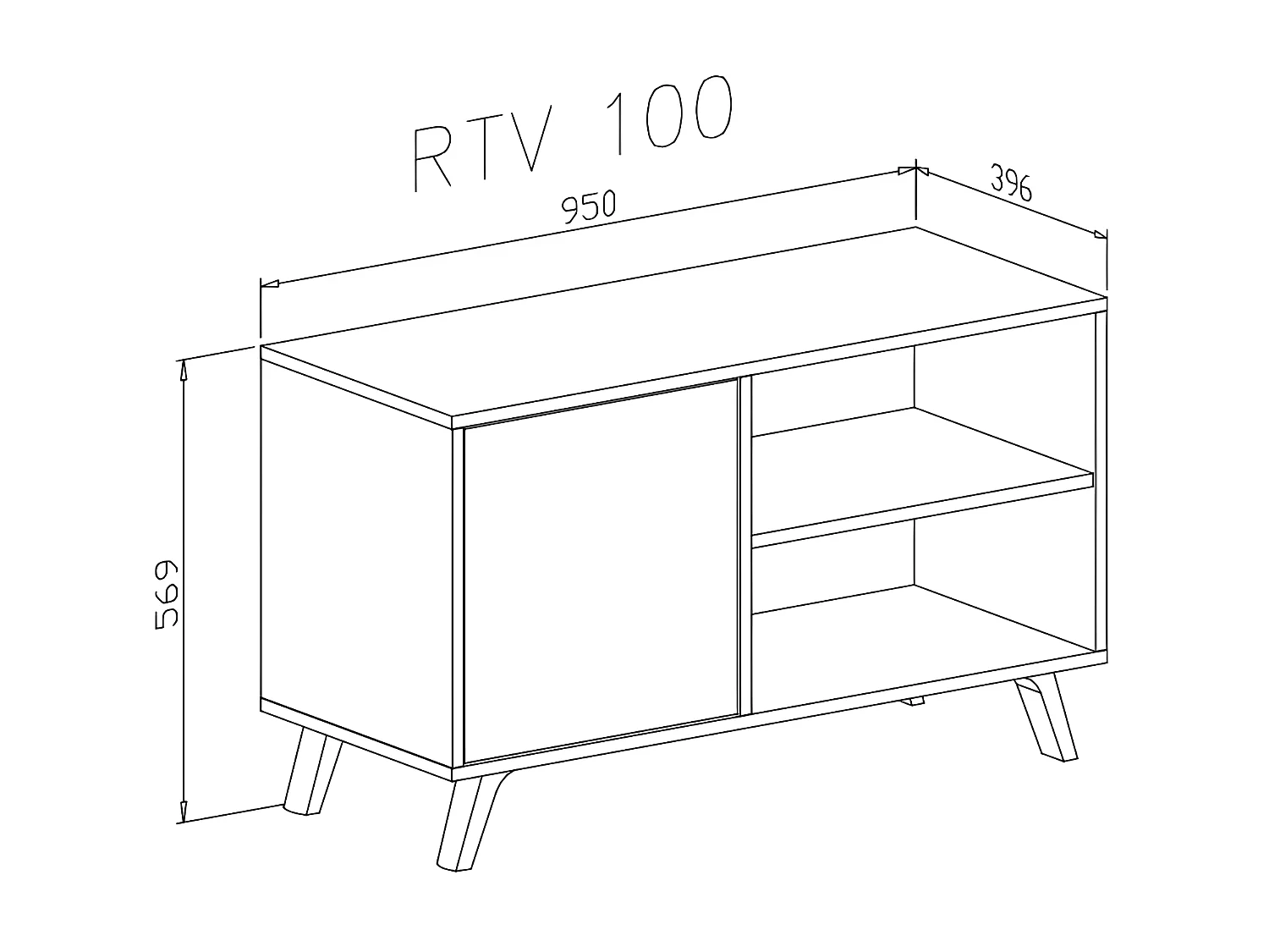 Televisiemeubels, Windmodel, 95x40x57cm, Eetkamer, Wit en cement, Moderne stijl