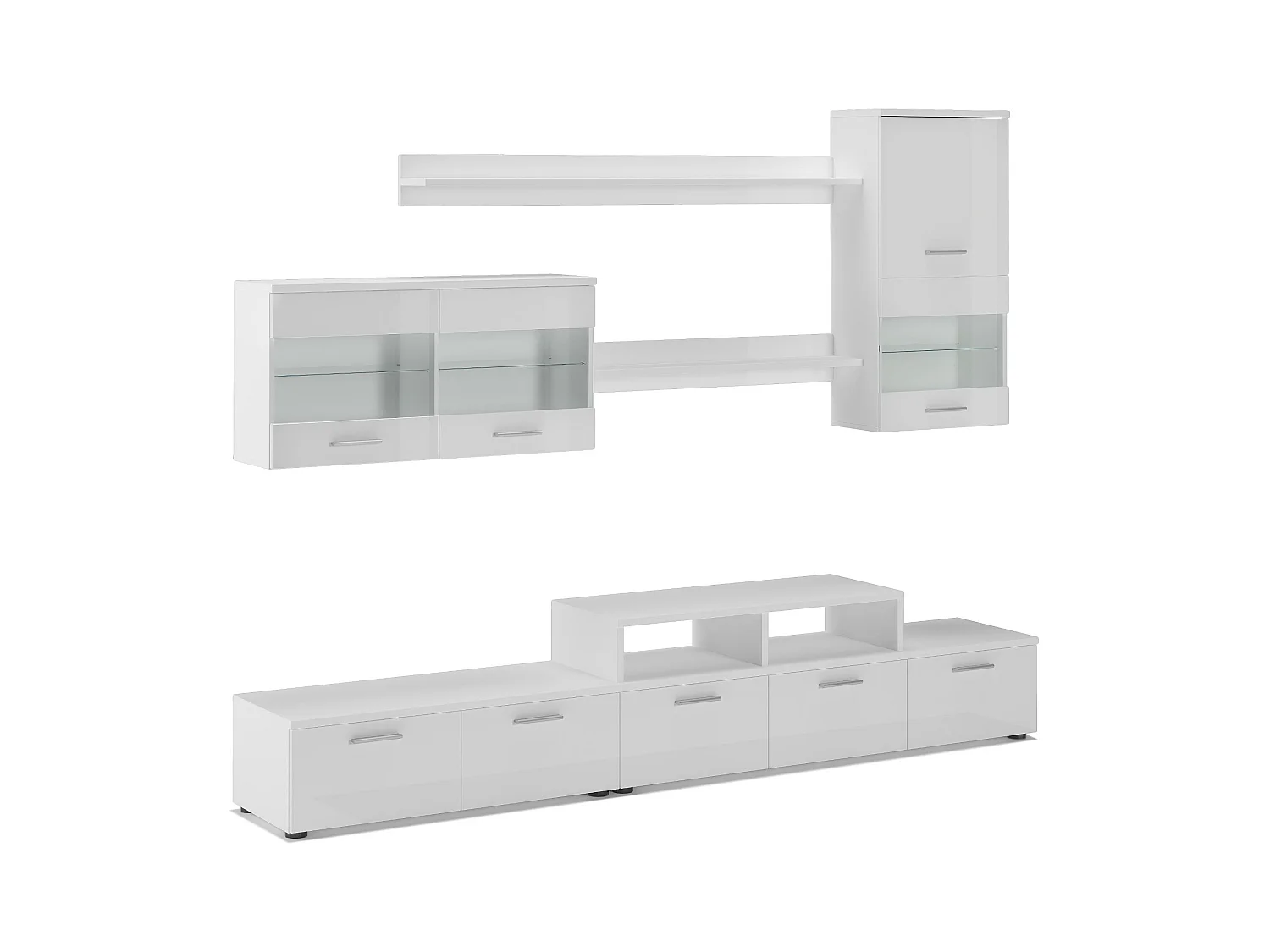 Ensemble de meubles TV, salle à manger avec ilumination LED, Blanc Mate et Blanc Laqué, 250x42x194 cm