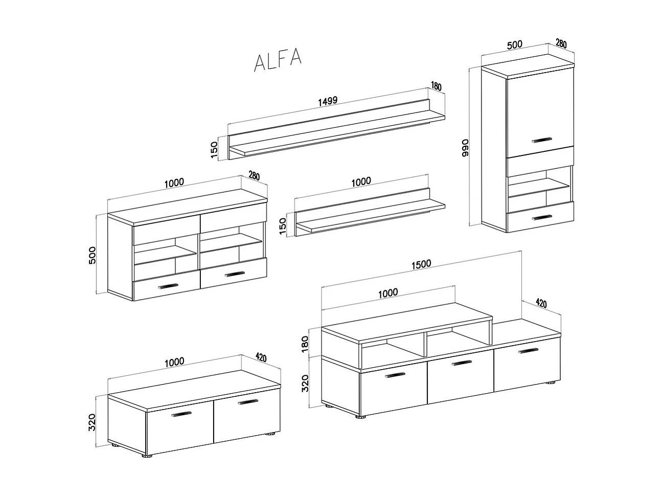 Mural TV Furniture, 250x42x194 cm, LED -verlichtingssysteem, Eetkamer, Mat wit en witte glans, Noordse stijl
