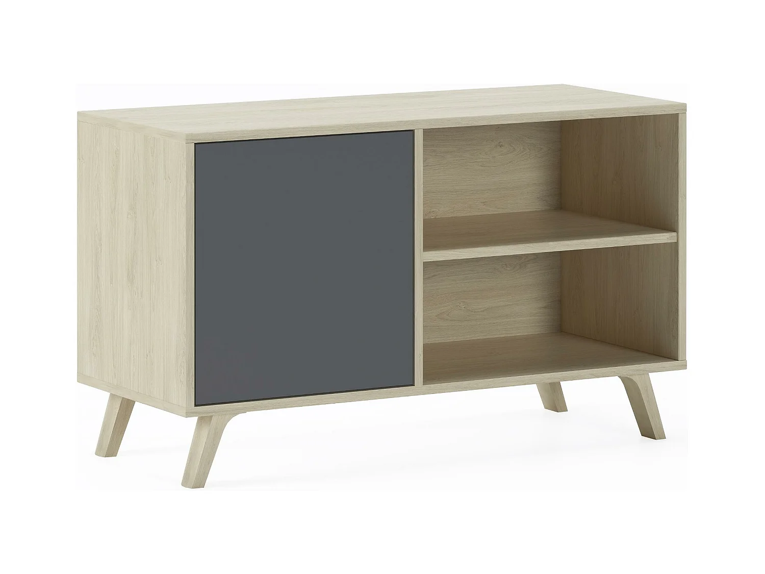 Meuble TV 95x40x57cm avec porte à gauche, modèle WIND, structure chêne, porte Gris Anthracite