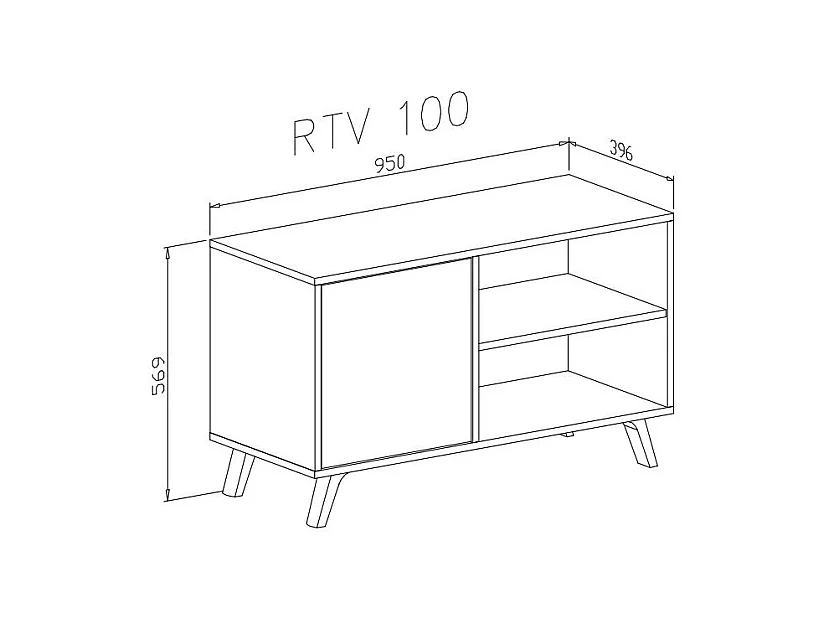 TV-Einheit 100 mit linker Tür, Wohnzimmer, Modell WIND, Strukturfarbe ZEMENT, Türfarbe Weiß matt, 95x40x57cm hoch.