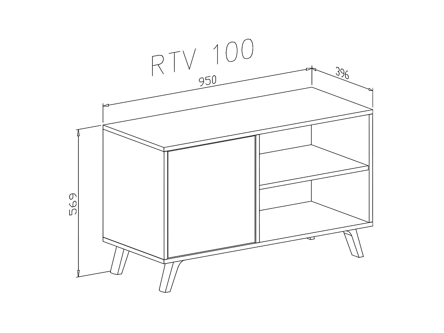 Meuble TV 95x40x57cm avec porte à gauche, modèle WIND, structure CIMENT, porte Blanc Mat