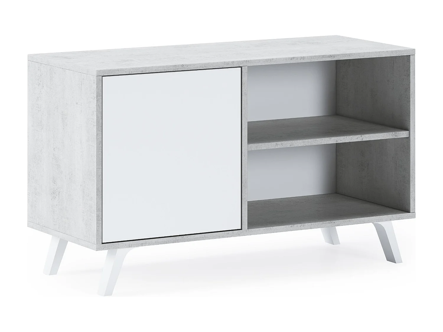 Meuble TV 95x40x57cm avec porte à gauche, modèle WIND, structure CIMENT, porte Blanc Mat