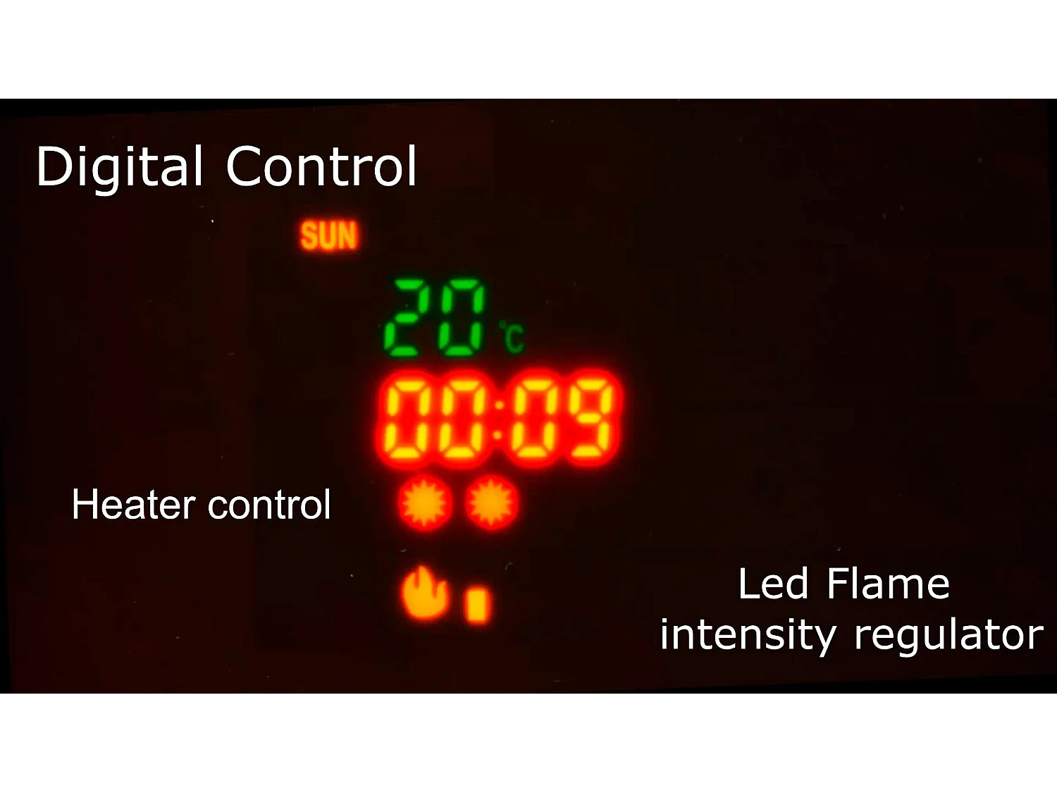 Wohnmöbel mit elektrischem Kamin mit 5 Flammenstufen, mattweißer Oberfläche und gebürsteter heller Eiche, Maße: 290 x 170 x 45cm tief