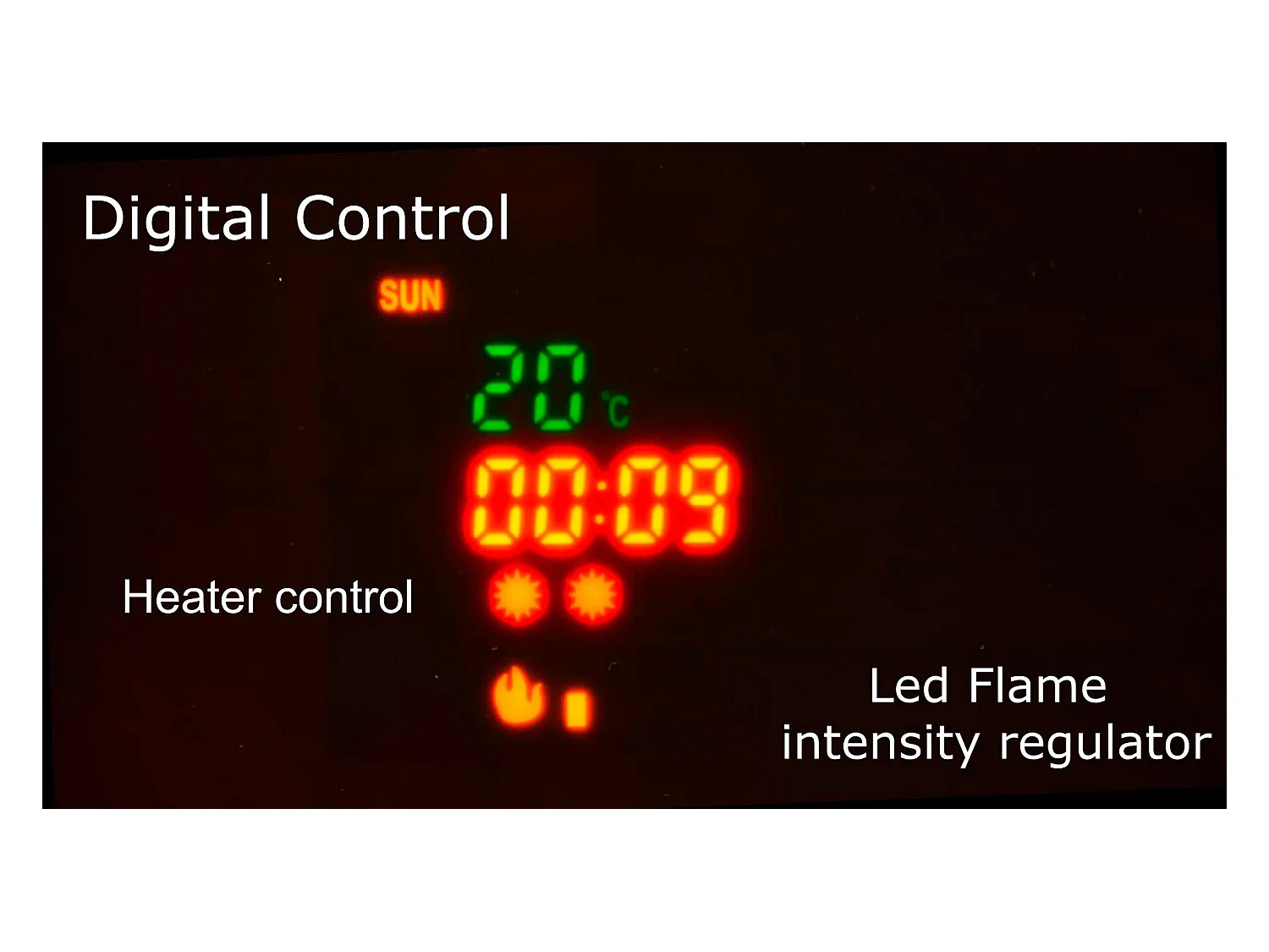 Meuble de salon avec cheminée électrique, finition Blanc mat et chêne clair brossé, 290x45x170 cm