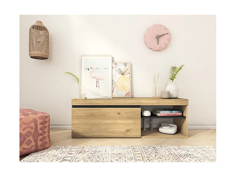 TV-Schrank "Naturale", Eiche/schwarz, mittelmäßig, nordic, 120x40x41cm