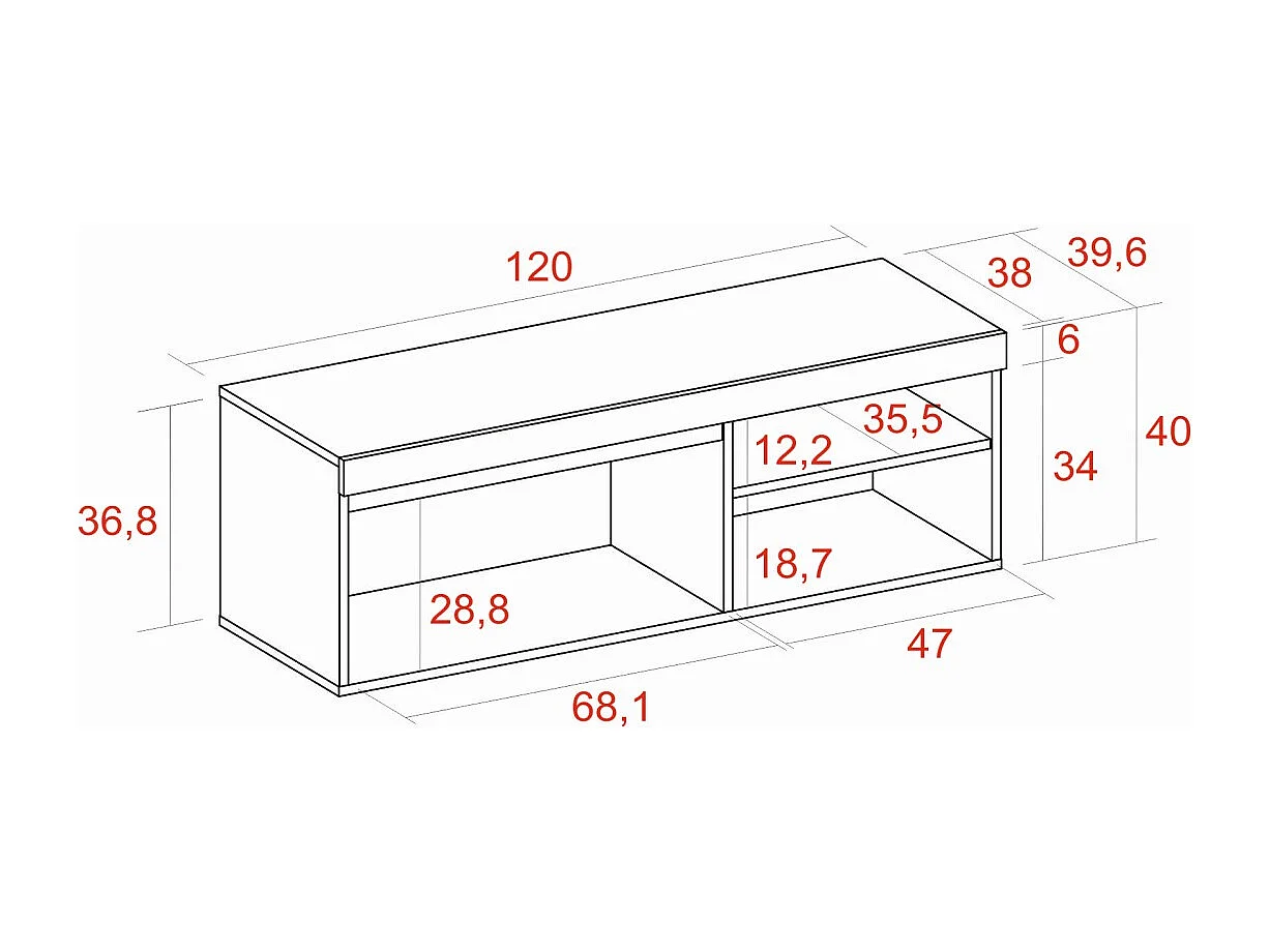 Meuble TV mod.NATURALE ''Chêne/Noir'', 1 porte et 2 logements, 120x40x41cm