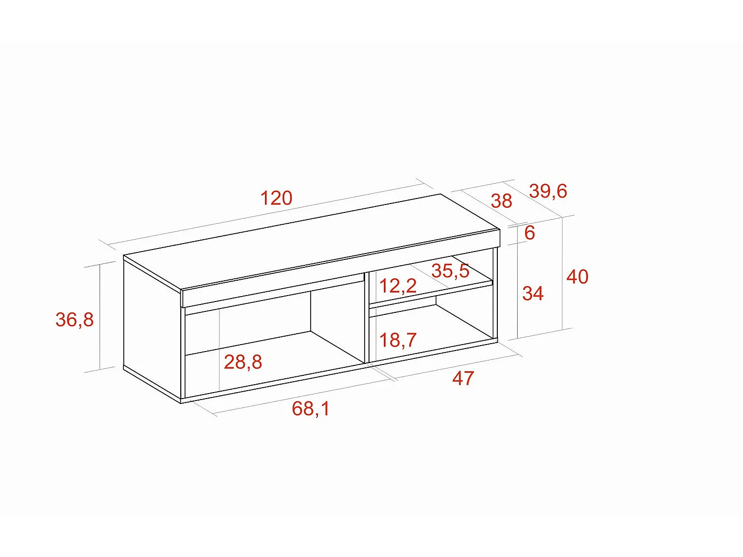 TV-meubel "Naturale", Eik/Zwart,  Medium, nordic, 120x40x41cm