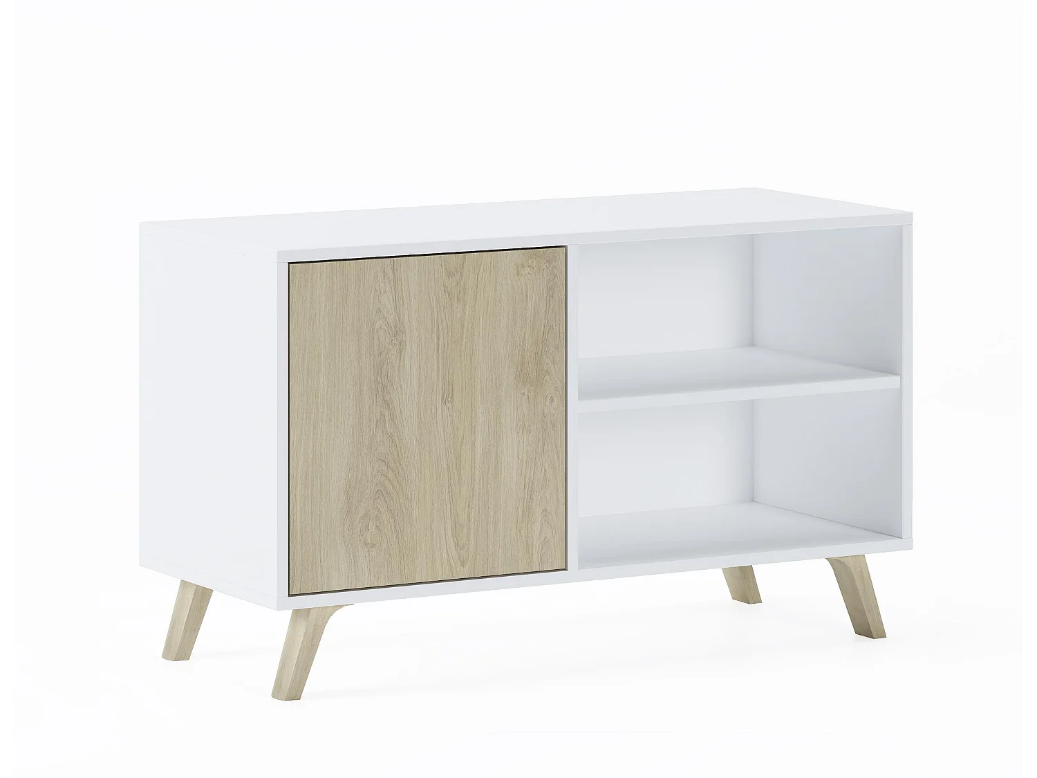Televisiemeubels, Windmodel, 95x40x57cm, Eetkamer, Wit en eiken, Moderne stijl
