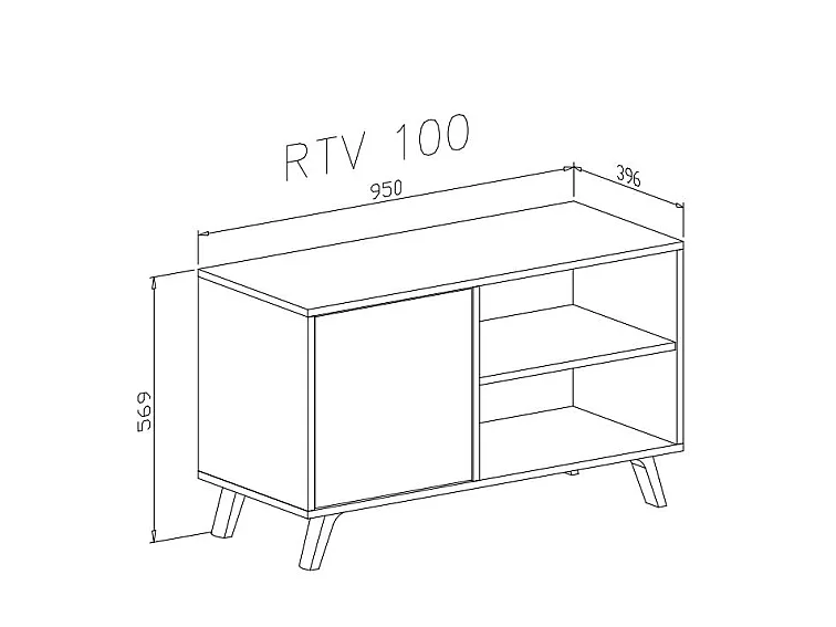 Televisiemeubels, Windmodel, 95x40x57cm, Eetkamer, Wit en eiken, Moderne stijl