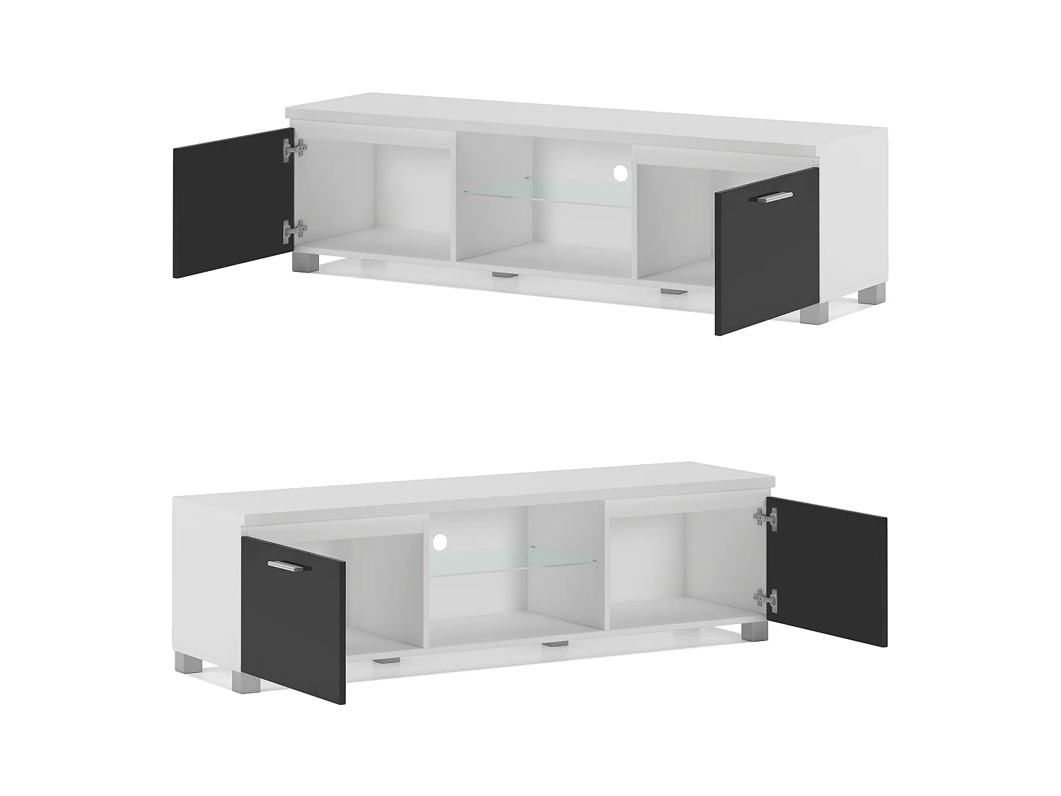 Televisiemeubels, Kwaliteit melamine afwerking, 150x40x42cm, Eetkamer, Zwart en wit, Moderne stijl