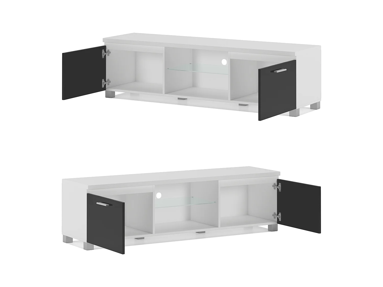 Televisiemeubels, Kwaliteit melamine afwerking, 150x40x42cm, Eetkamer, Zwart en wit, Moderne stijl