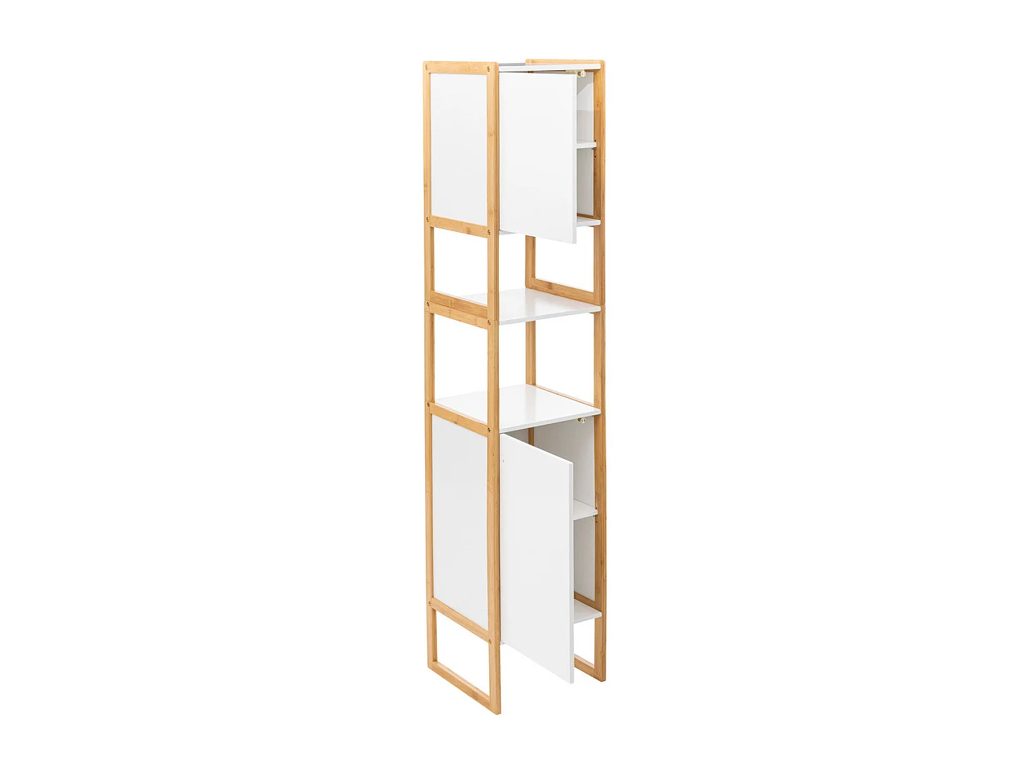 Meuble de rangement Colonne en Bambou et Bois Blanc 2 Portes H 170 cm