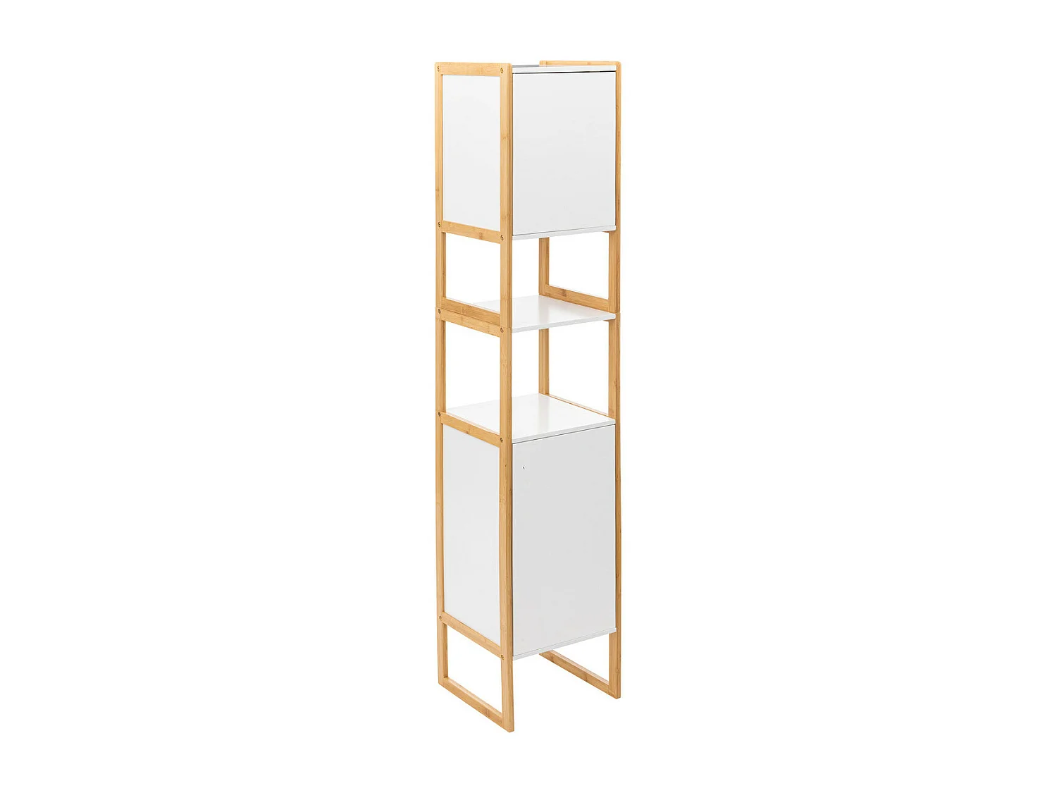 Meuble de rangement Colonne en Bambou et Bois Blanc 2 Portes H 170 cm