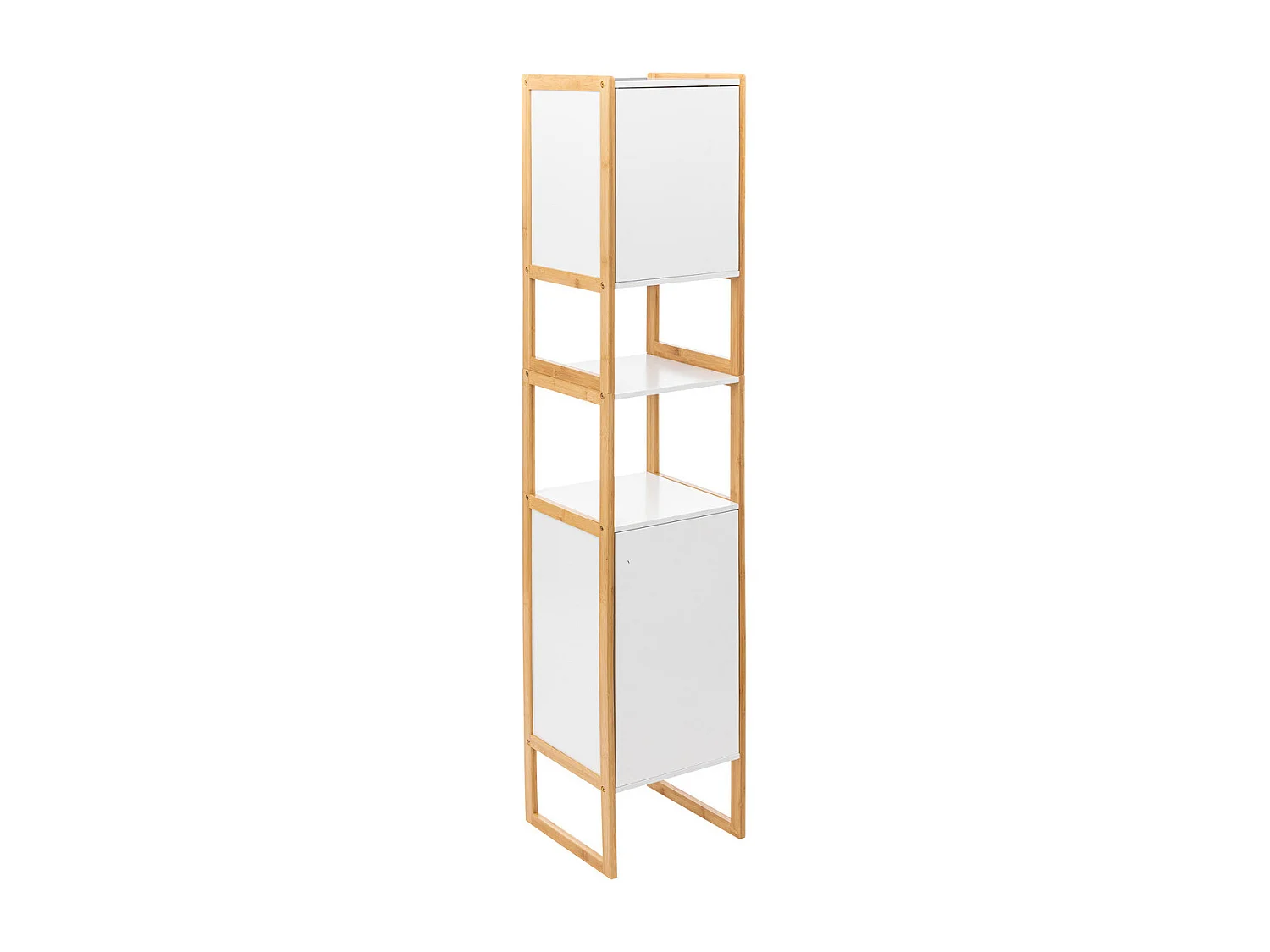 Meuble de rangement Colonne en Bambou et Bois Blanc 2 Portes H 170 cm