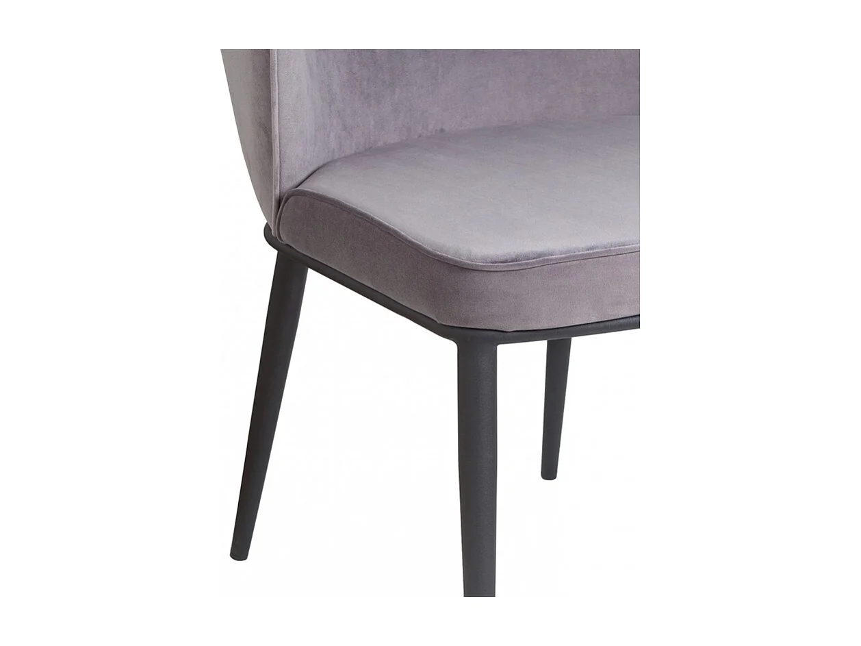 Lot de 2 chaises arrondi en velours gris pieds métal noir - LUCY