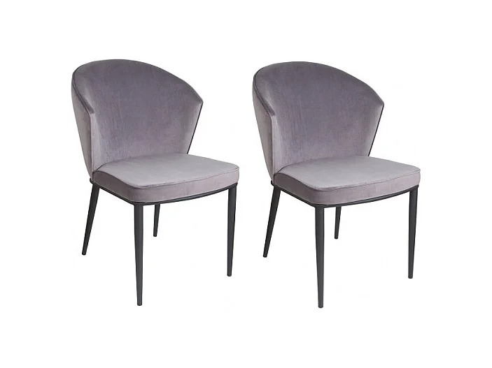 Lot de 2 chaises arrondi en velours gris pieds métal noir - LUCY