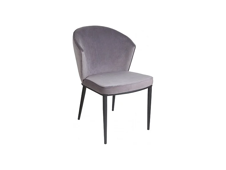 Lot de 2 chaises arrondi en velours gris pieds métal noir - LUCY