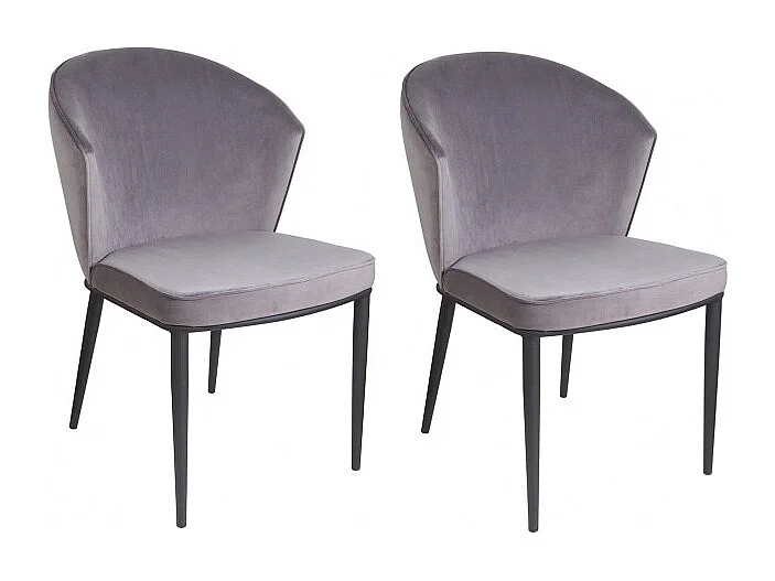 Lot de 2 chaises arrondi en velours gris pieds métal noir - LUCY