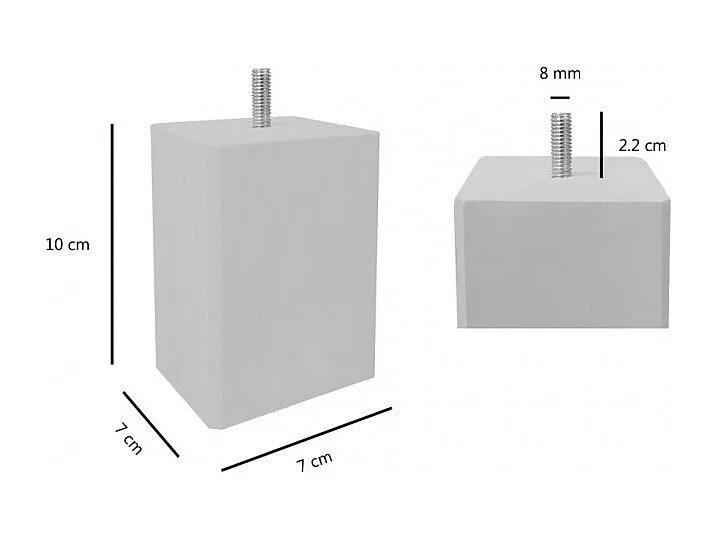 Lot de 4 pieds de meuble gris 10x7 carré bois de hêtre - PIEDS DE LIT