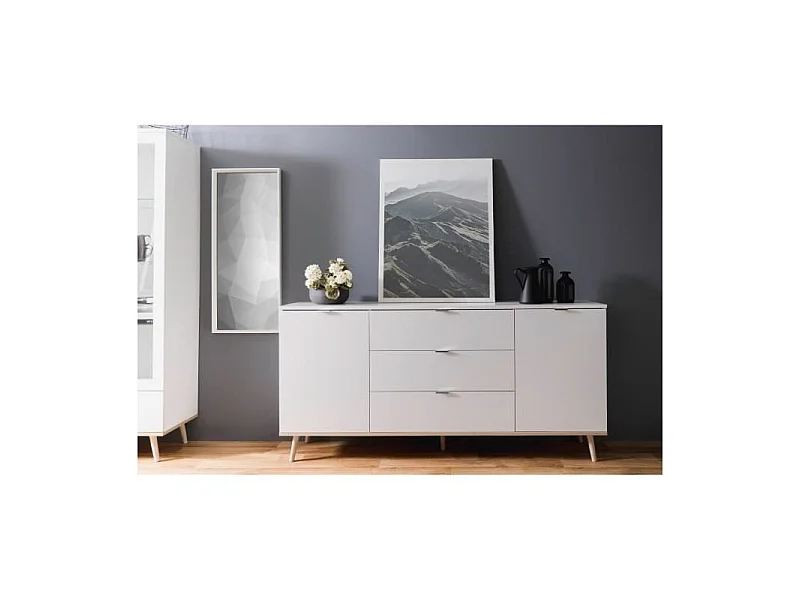 GOTEBORG Buffet bas - Style scandinave - Decor chene et blanc - L 180 cm