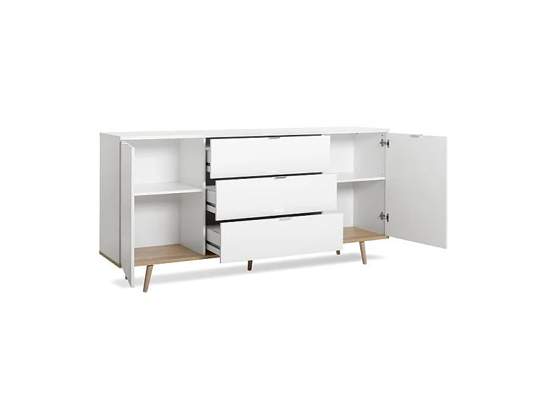 GOTEBORG Buffet bas - Style scandinave - Decor chene et blanc - L 180 cm
