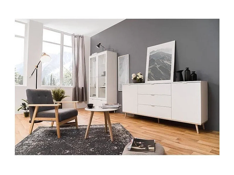 GOTEBORG Buffet bas - Style scandinave - Decor chene et blanc - L 180 cm