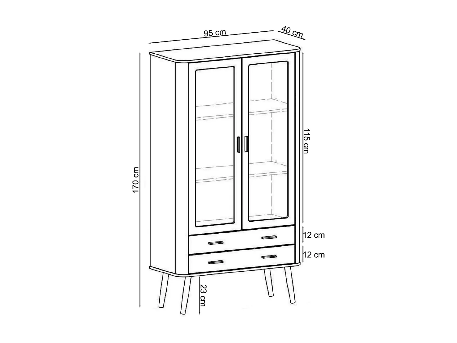 Adrianni : Armário expositor com 2 portas de vidro em metal preto