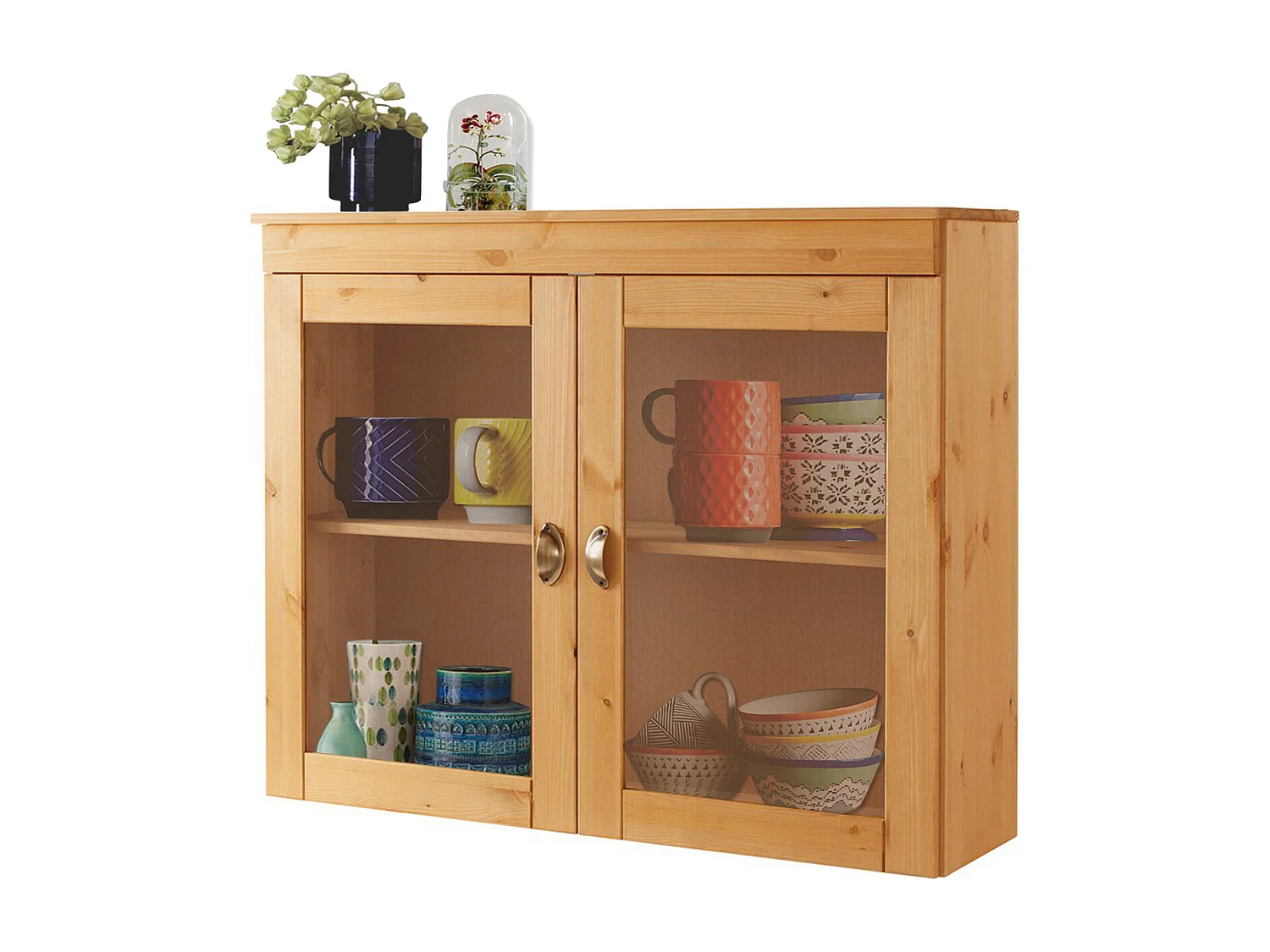 Toscana | Vitrine murale en bois naturel avec portes vitrées au style intemporel