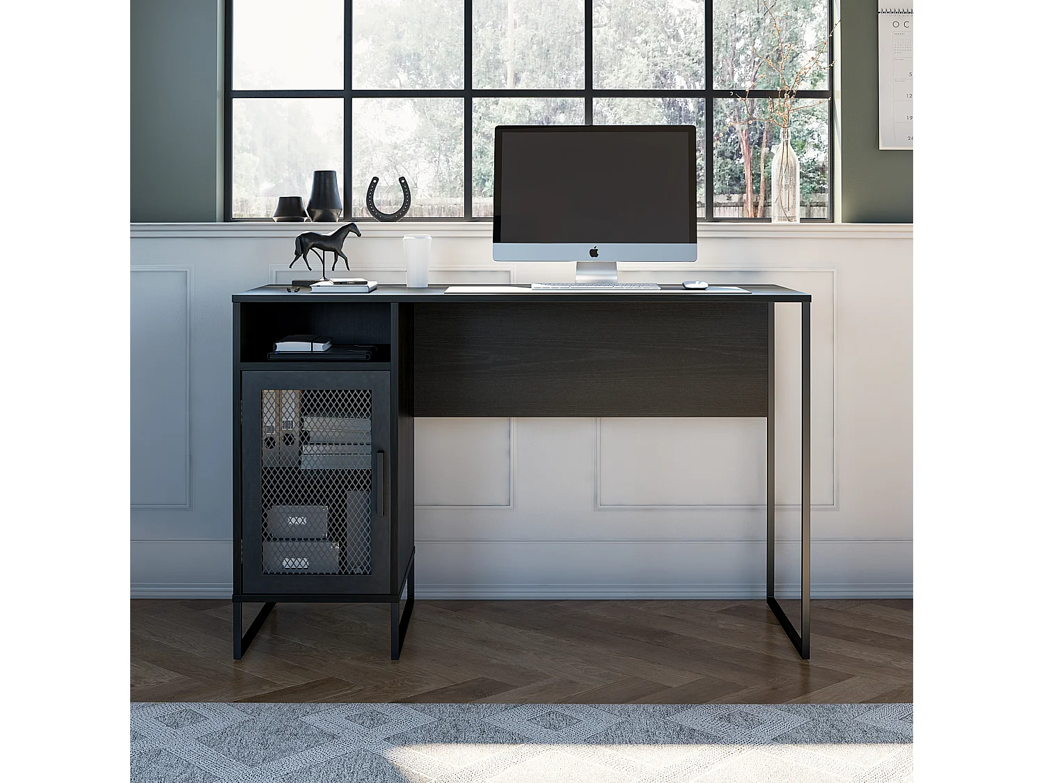 Purdue | Bureau ordinateur caisson 1 porte en MDF chêne noir