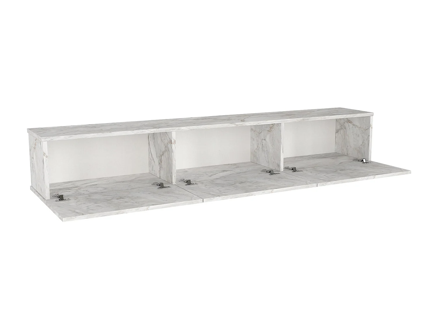 Upphängt TV-möbel med 3 dörrar - Vit marmoreffekt - VIKILA