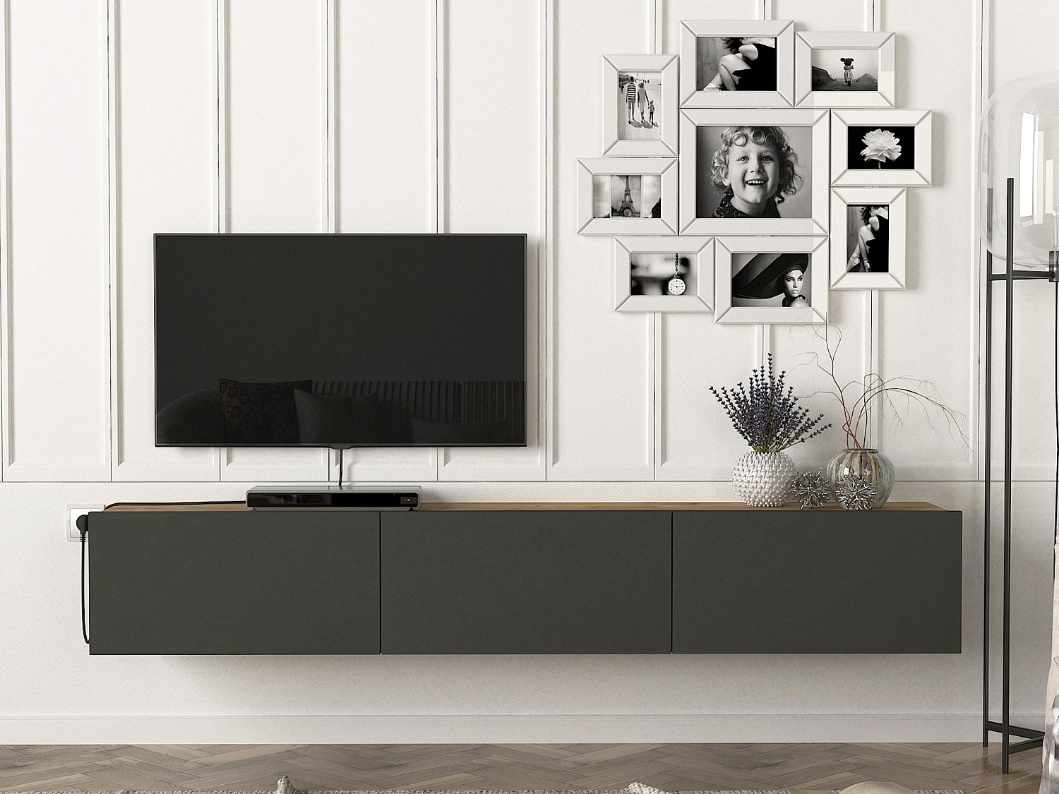 Vente-unique Tv-Hängemöbel Mit 3 Türen - Anthrazit Und Holzfarben Hell - Vikila