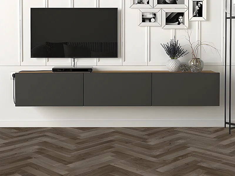 Mobile TV sospeso con 3 ante Antracite e Naturale chiaro - VIKILA